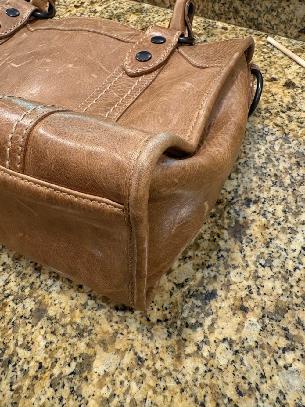 Frye Melissa Satchel in Beige Leather Classic Style W Dust Bag - Picture 8 of 15